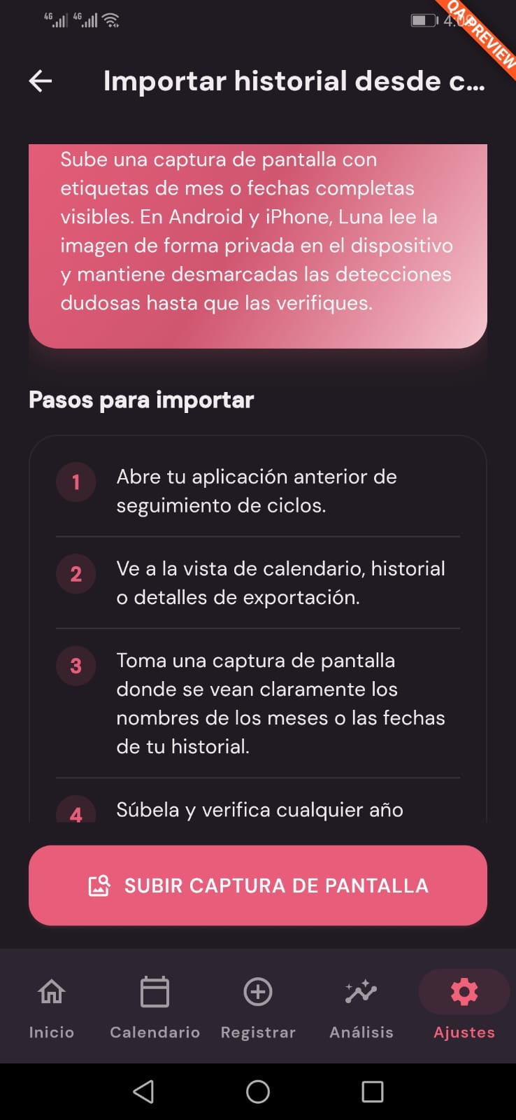 Luna Data Safety Screen