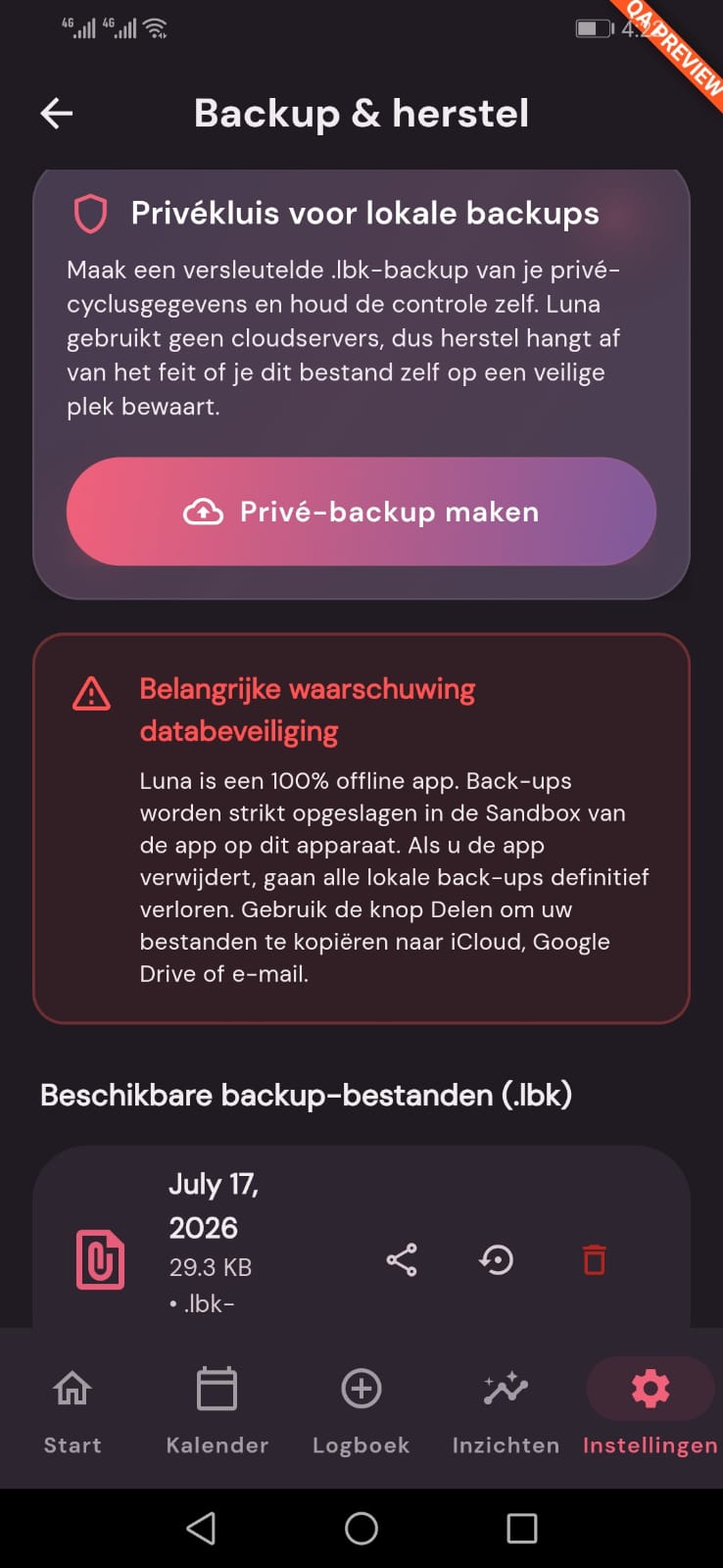 Luna Data Safety Screen
